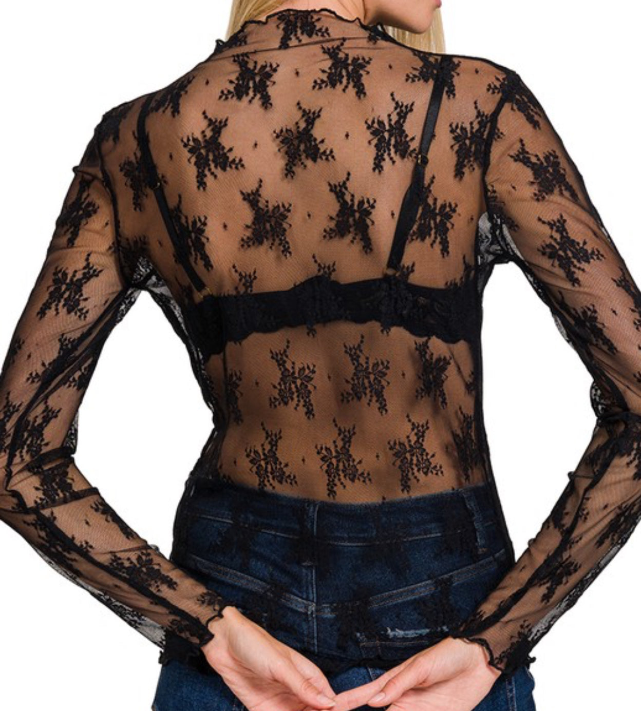 Outgoing LACE SEE-THROUGH LAYERING TOP- Black