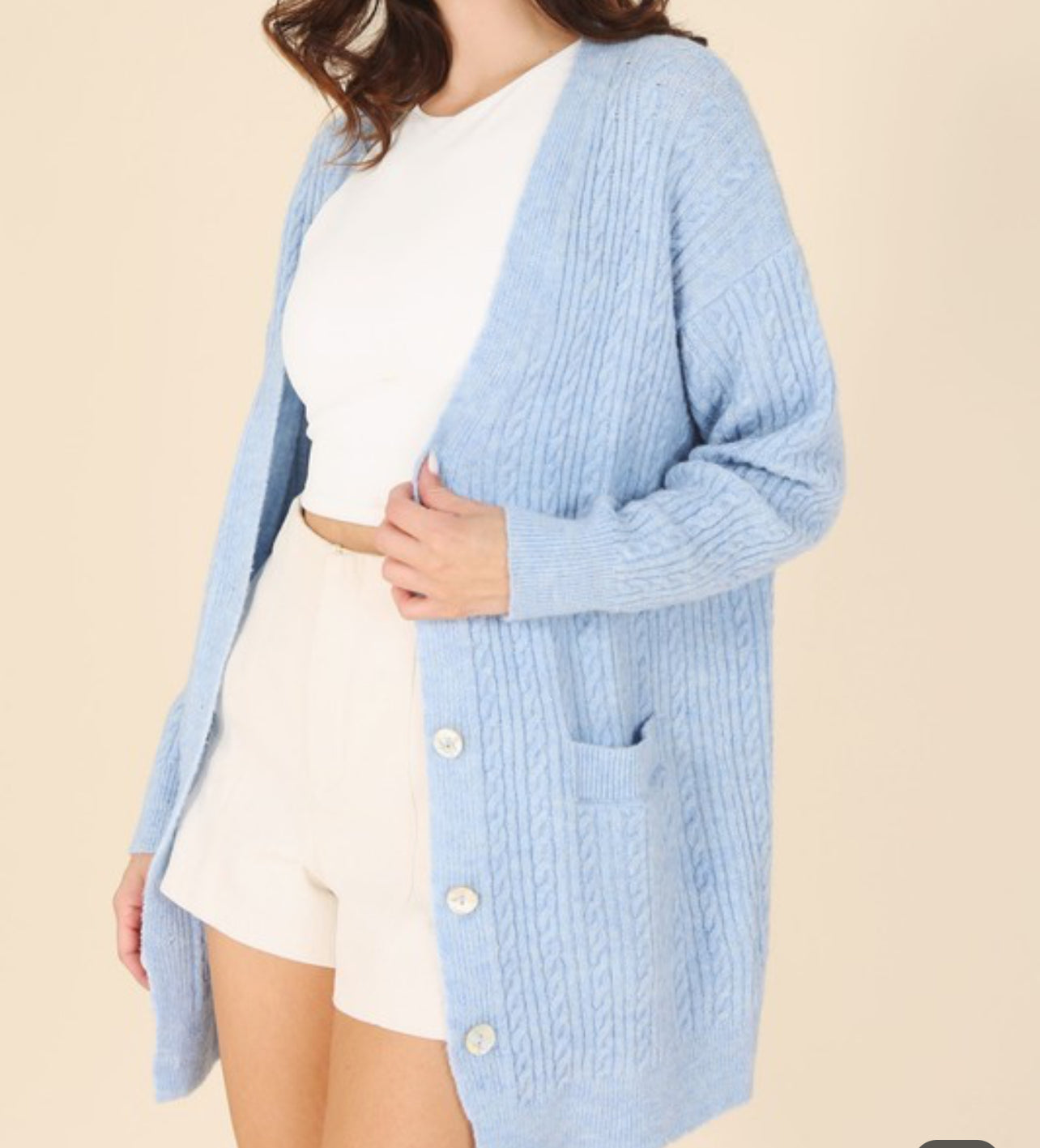Cable Knitted Cardigan- LIGHT BLUE