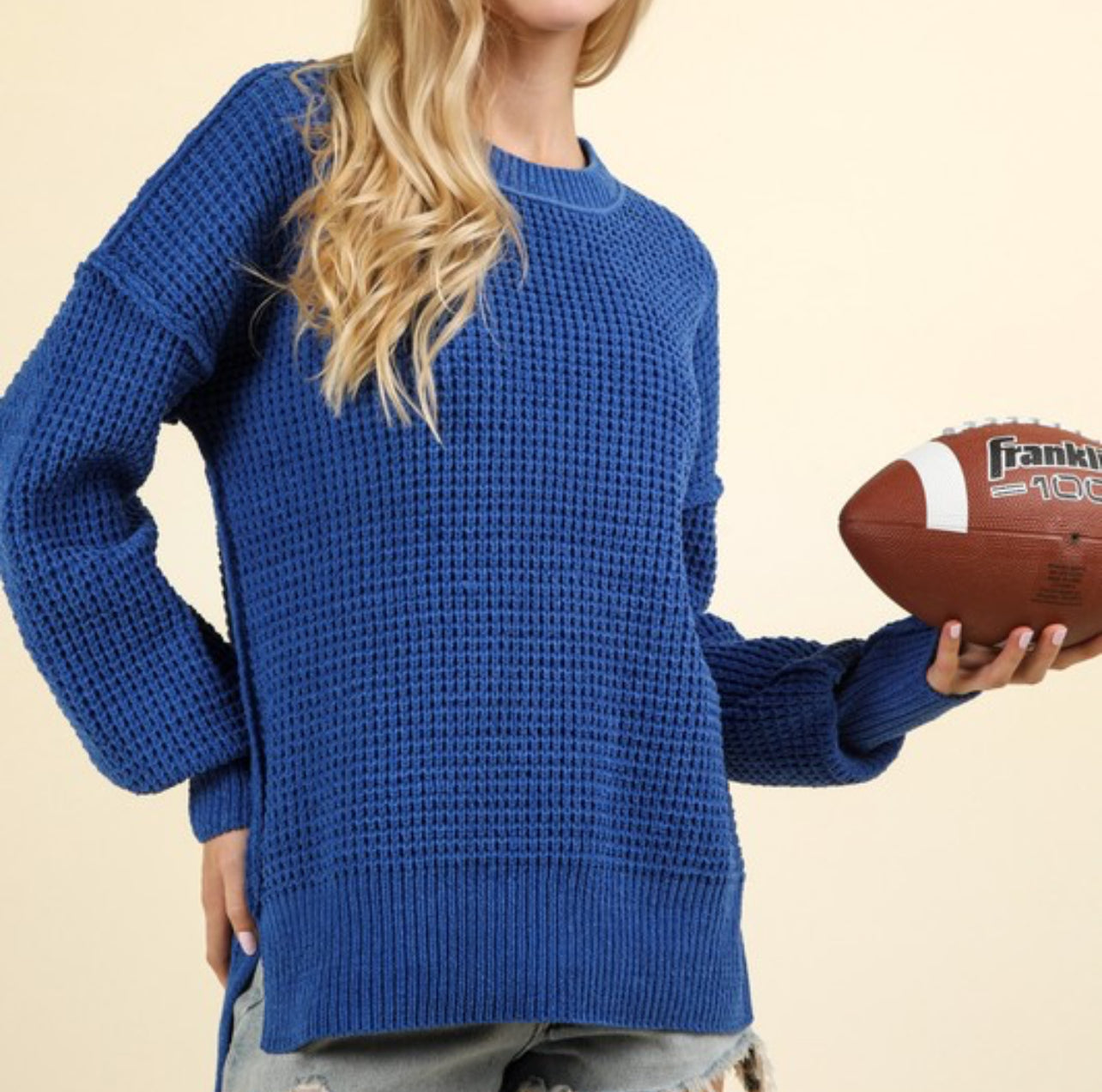 Oversized Knit Sweater Pullover Top- ROYAL BLUE