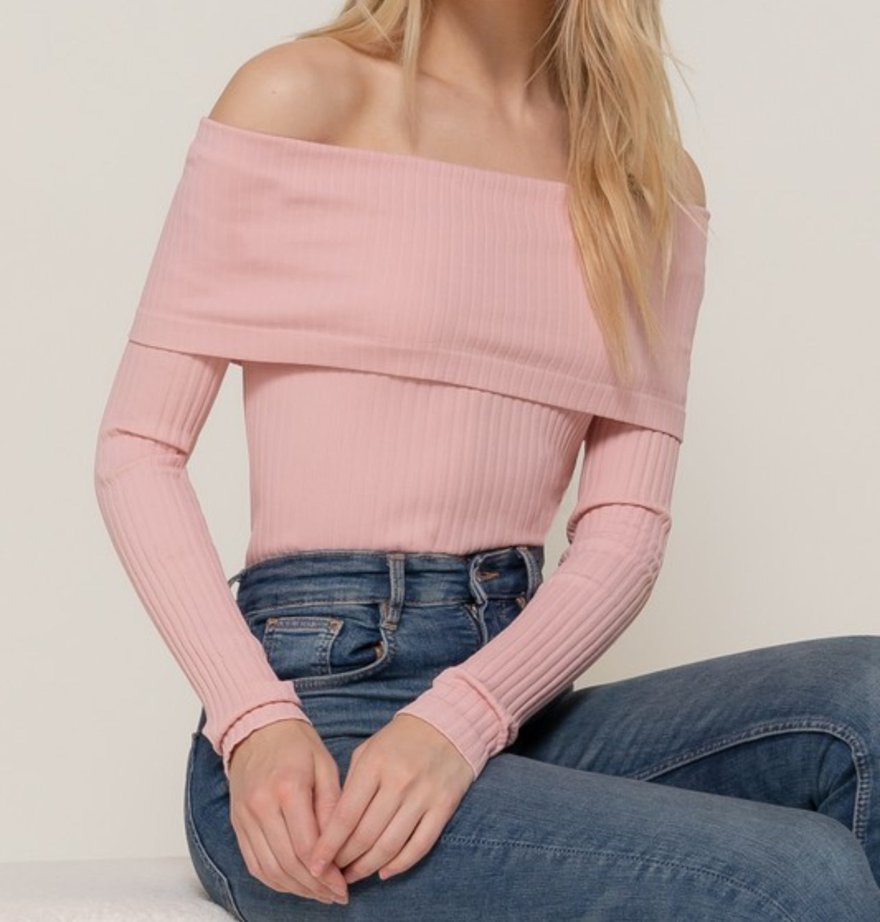 ALL YOU OFF THE SHOULDER TOP- SAND PINK