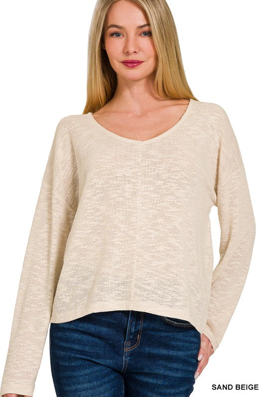 CUTE LONG SLLEVE TOP - SAND BEIGE