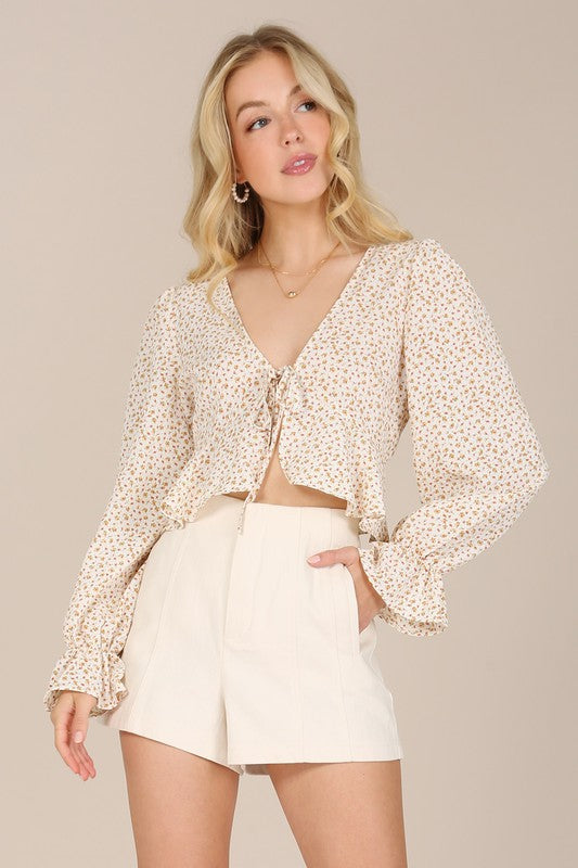 Floral Frill Blouse- Beige Floral