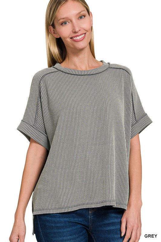 Corded Rib Top - Grey