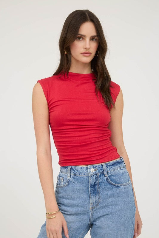 Neck Scrunch Knit Top- Red