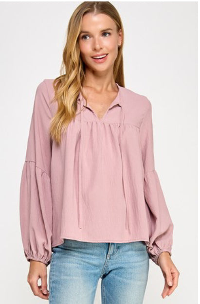 SUNSET LONG SLEEVE TOP- DUSTY ROSE