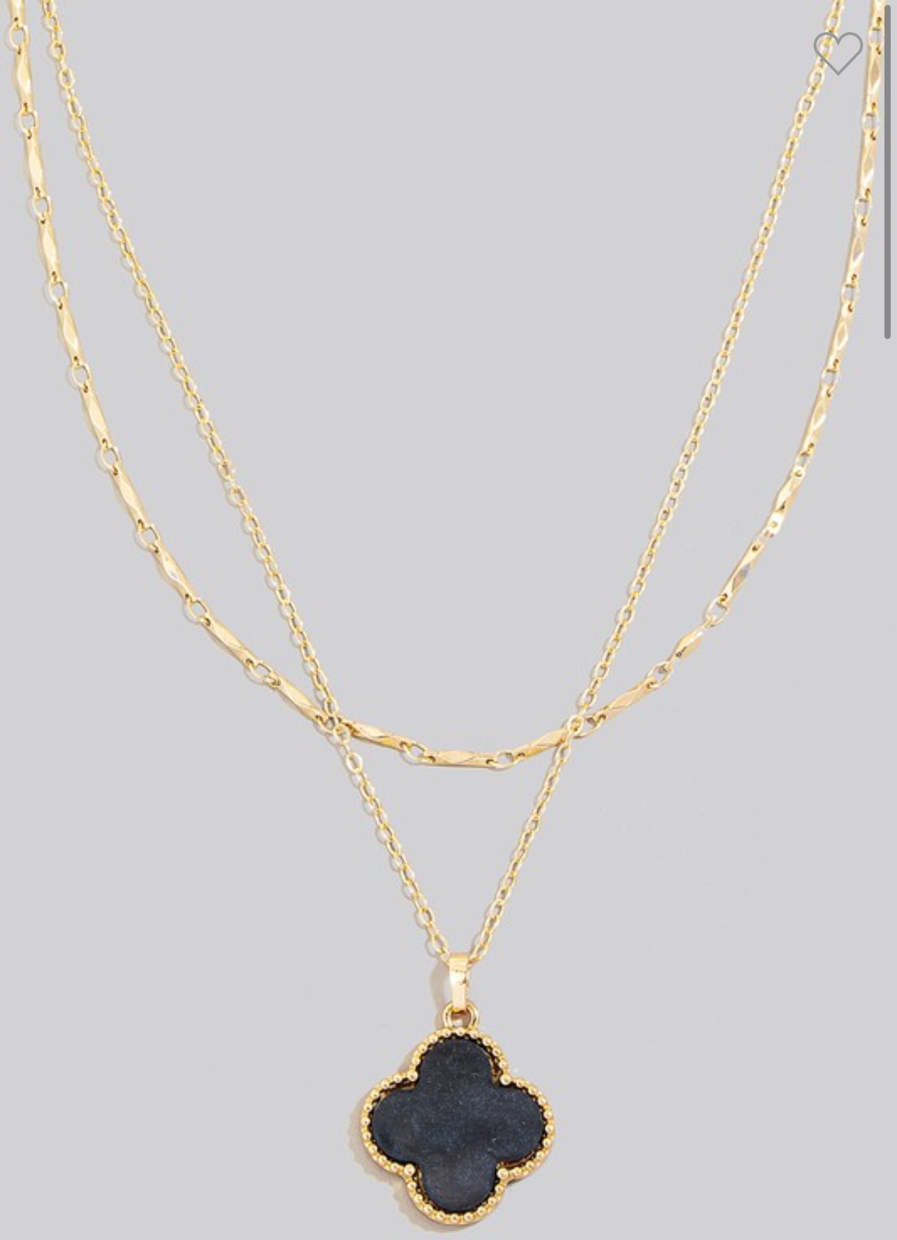 Sweet Clover Pendant Necklace- Black