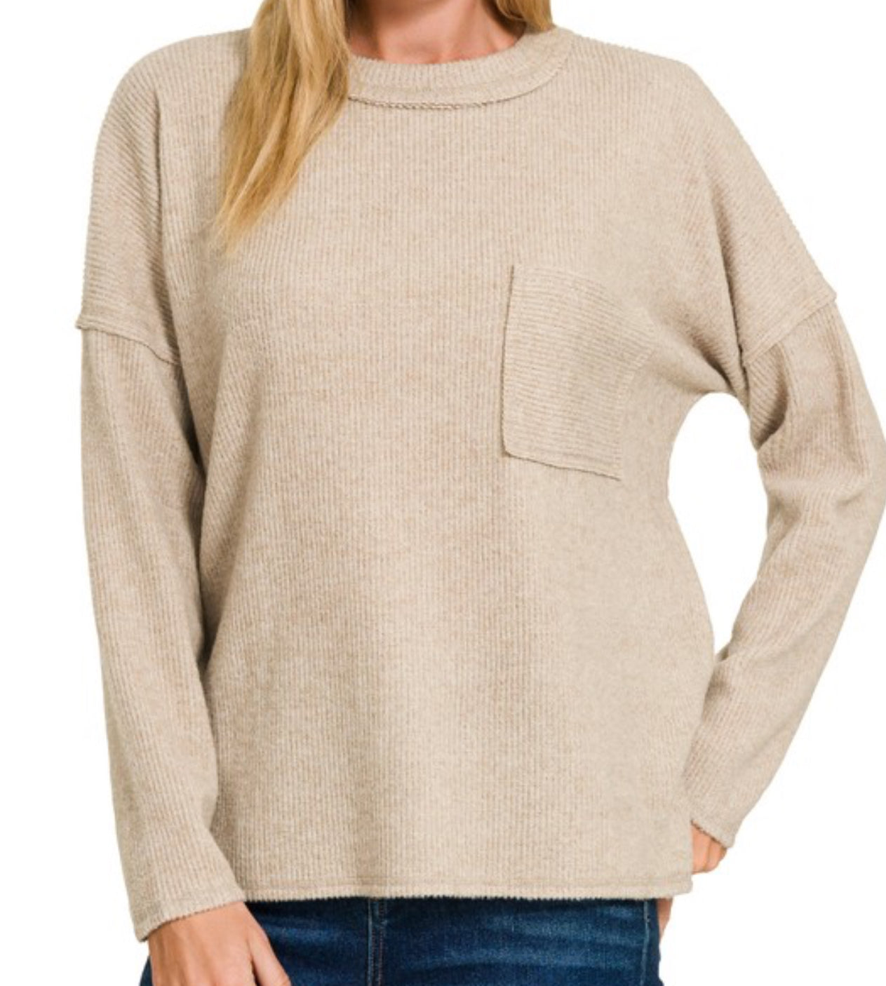 PREFERRED RIBBED SWEATER WITH A POCKET- MOCHA