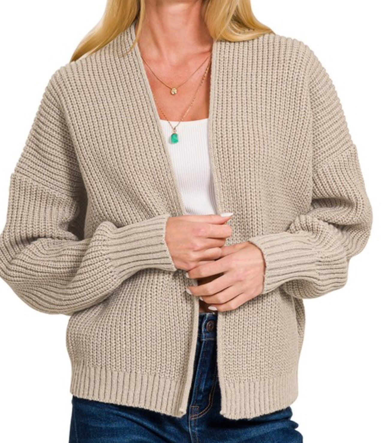 DEAREST OPEN FRONT SWEATER CARDIGAN-ASH MOCHA