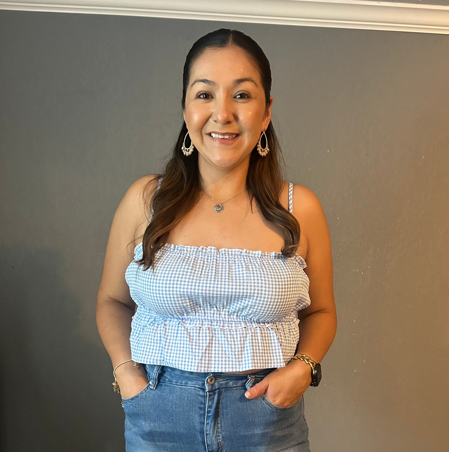 Blue Gingham Tank Top