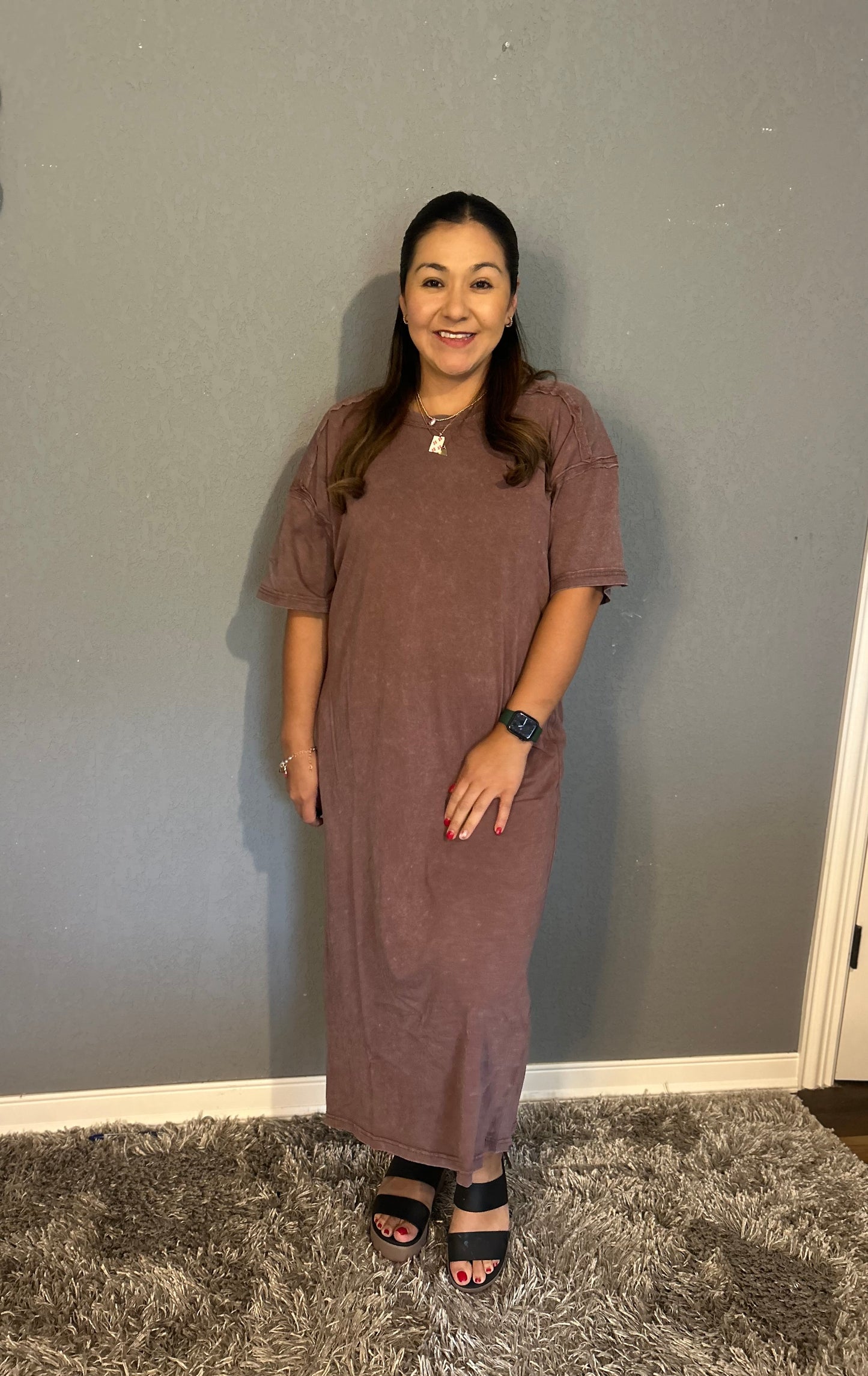 Everyday Comfy Midi Dress- Chocolate1