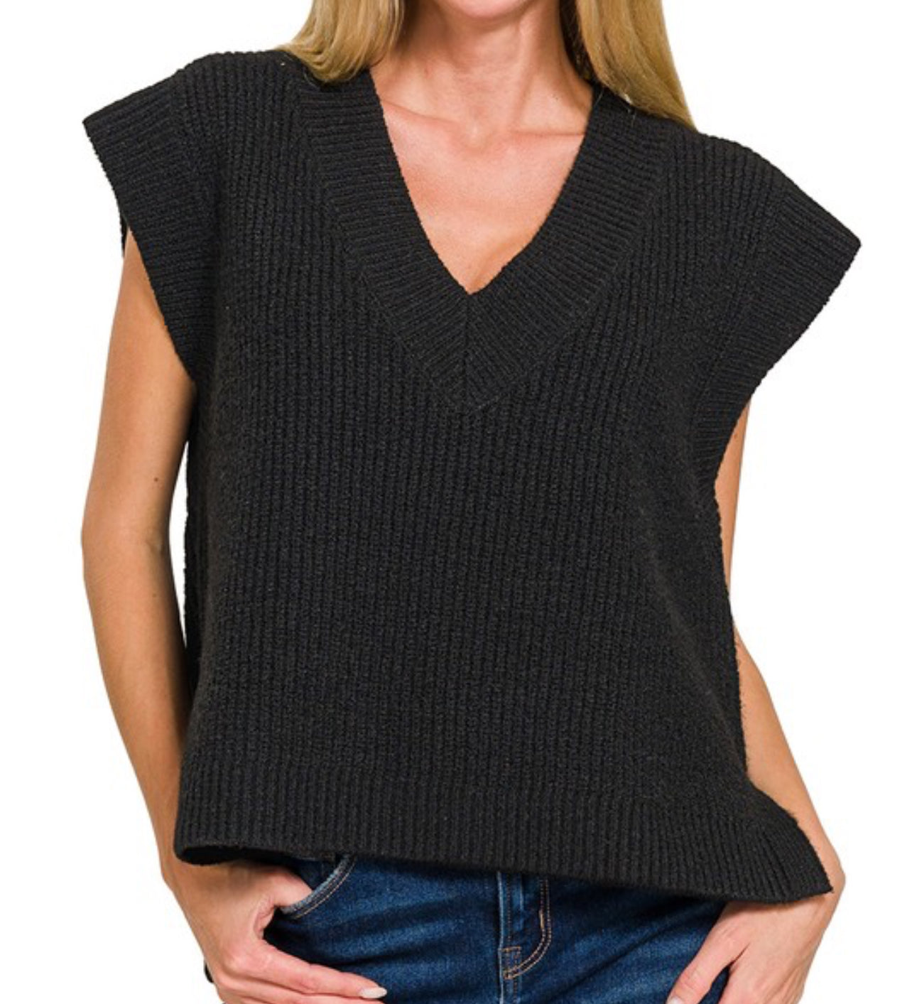 Fancy over size sweater vest - Black