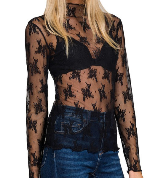Outgoing LACE SEE-THROUGH LAYERING TOP- Black