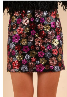 Floral Sequin Holiday Mini Skirt - PINK