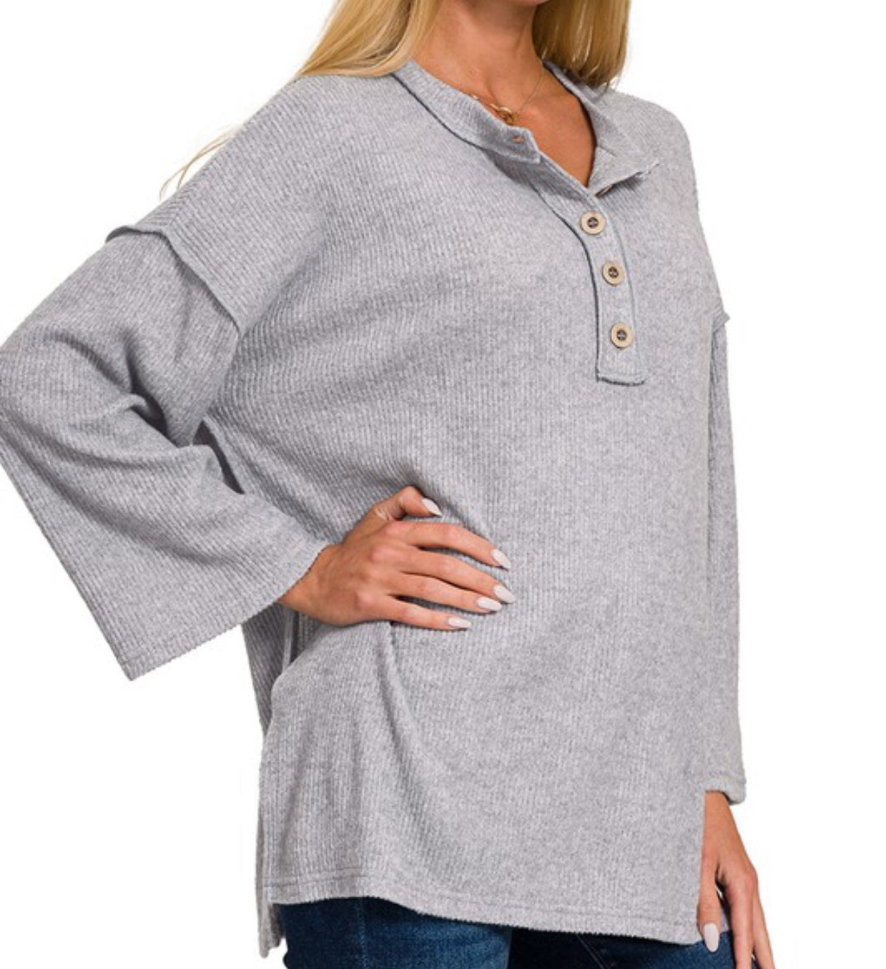RIBBED BRUSHED SWEATER-  H GREY