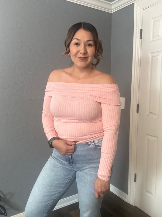 ALL YOU OFF THE SHOULDER TOP- SAND PINK