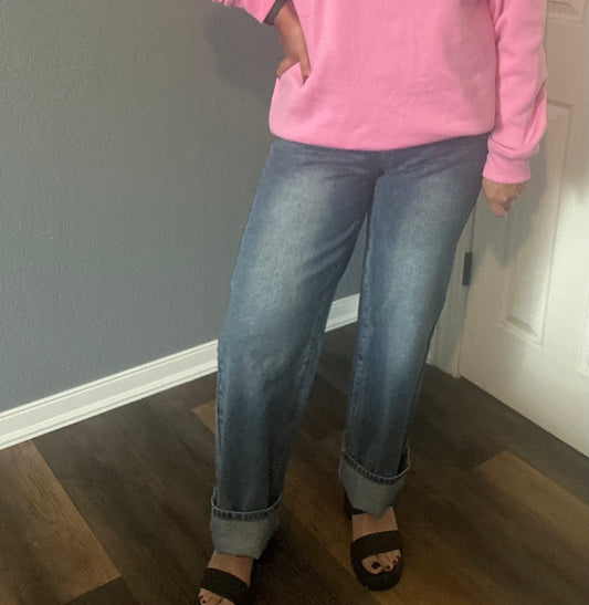High Waisted Relaxed Straight Denim Jeans