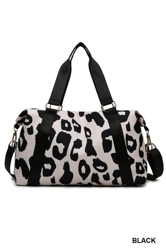 LEOPARD TRAVEL WEEKENDER- BLACK