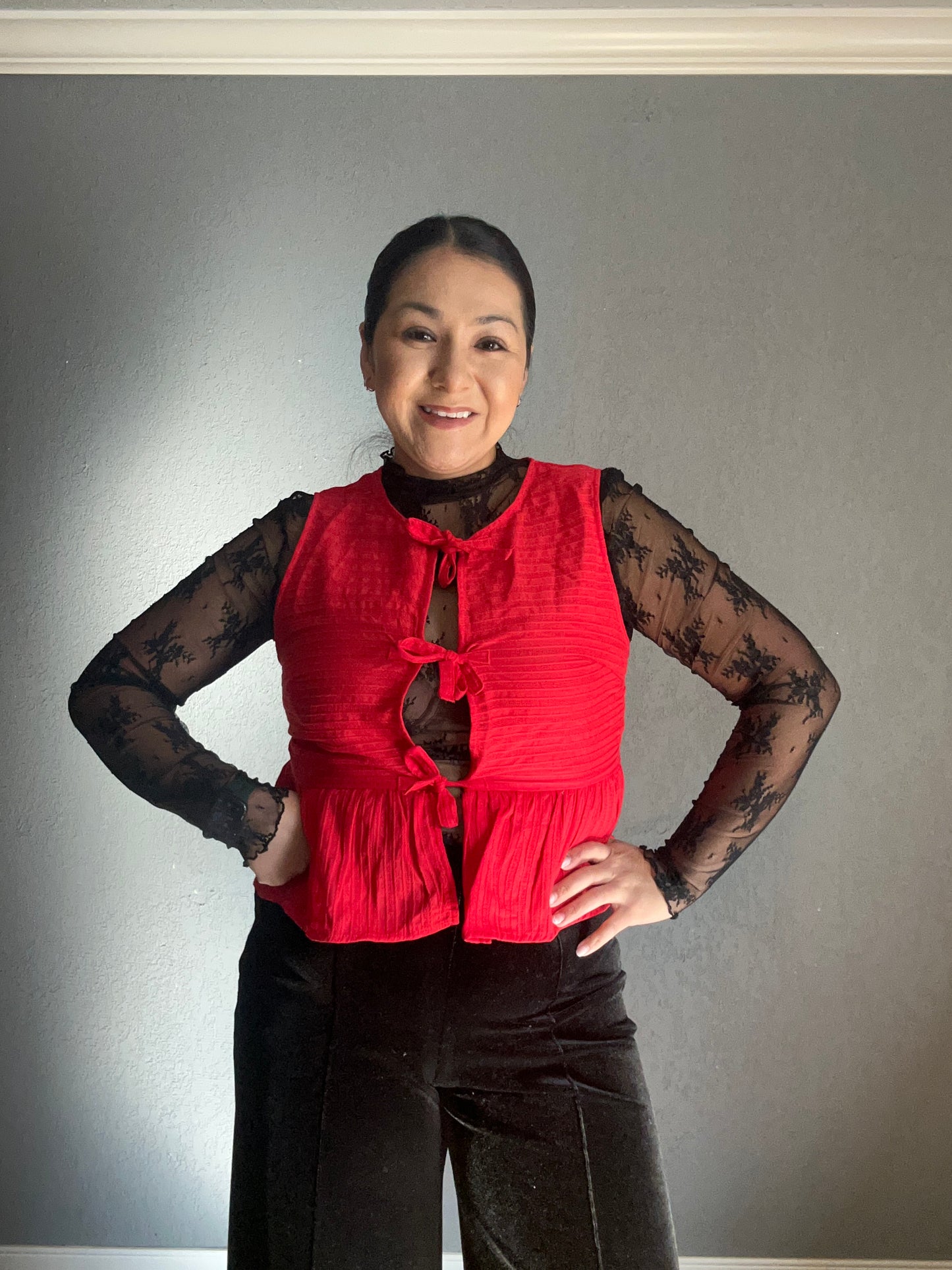HEART SLEEVELESS BOW TOP- RED