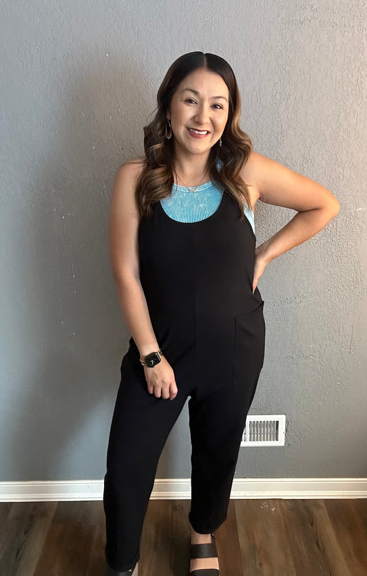 RELAXED ME STRAP JUMPSUIT ( BLACK)