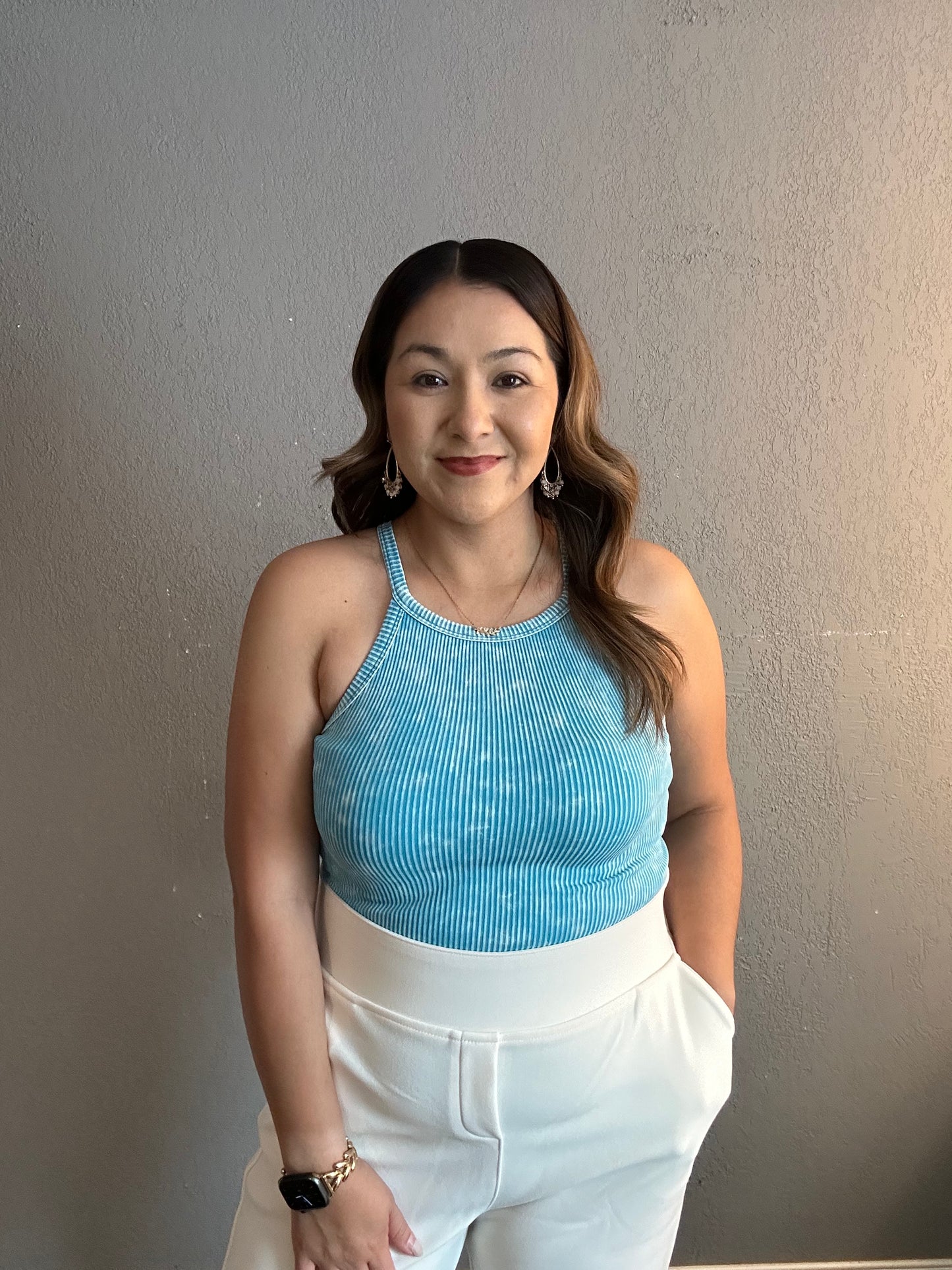 FEEL ME RIBBED CAMI TOP-( ICE BLUE)
