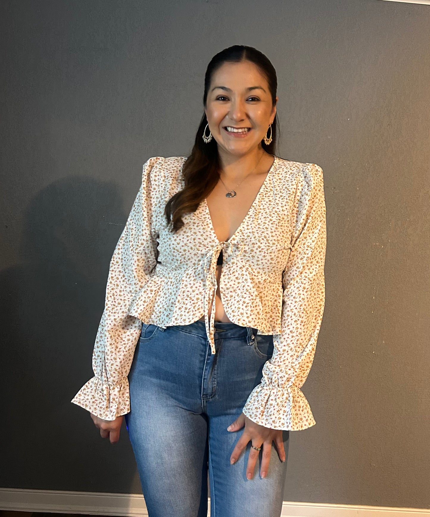 Floral Frill Blouse- Beige Floral