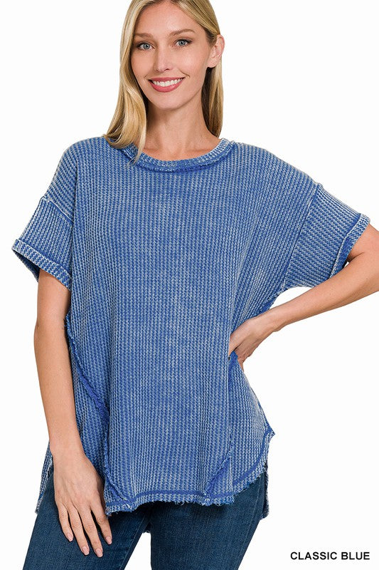 Waffel Sleeve Top - Classic Blue