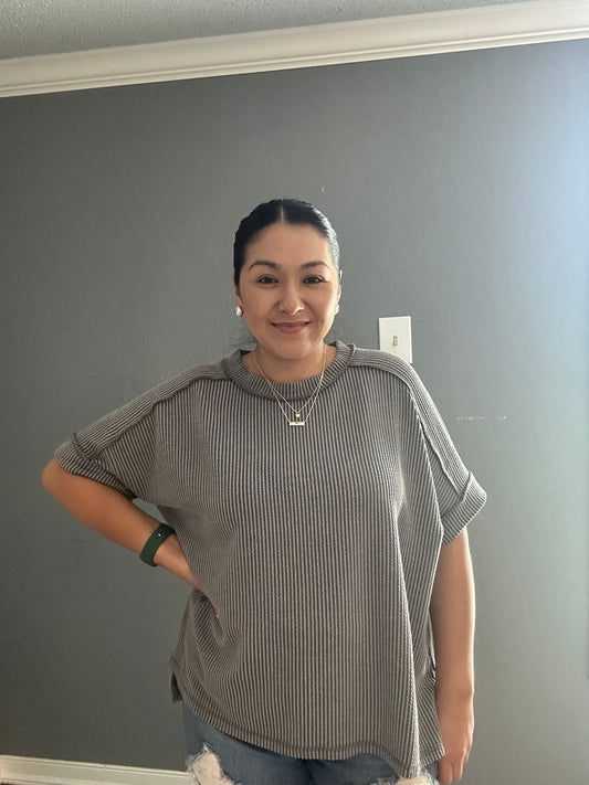 Corded Rib Top - Grey
