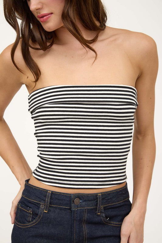 Strapless Knit Top- black&White