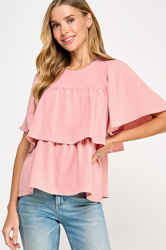 SUNSET BABYDOLL TOP-  ROSE