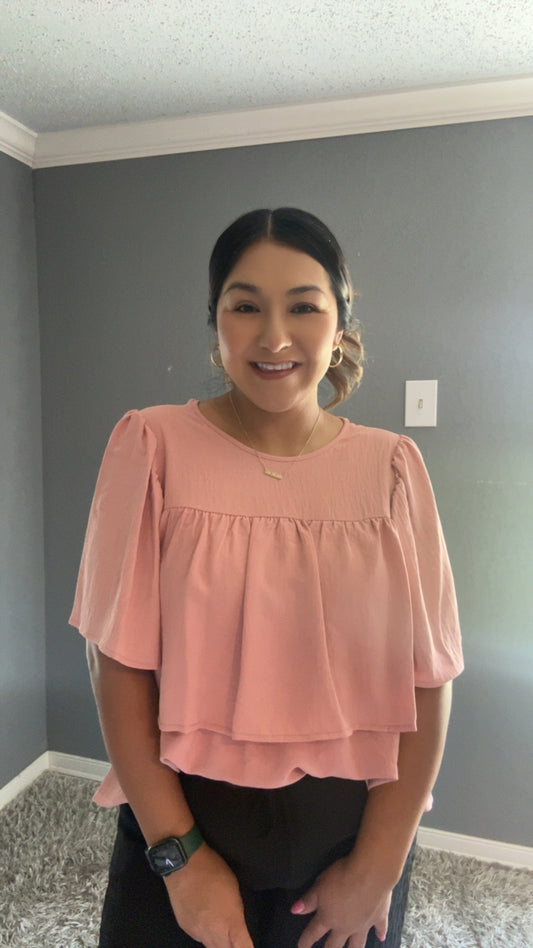 SUNSET BABYDOLL TOP-  ROSE