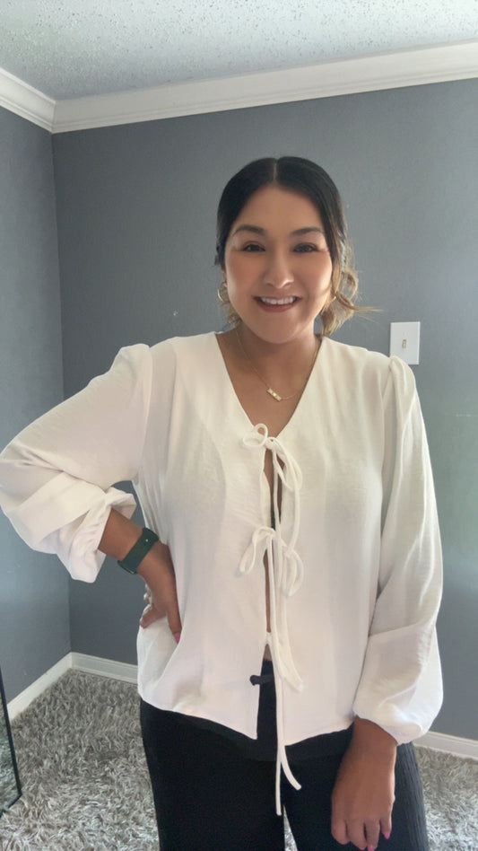 SUNSOUT TIE FRONT BLOUSE - IVORY