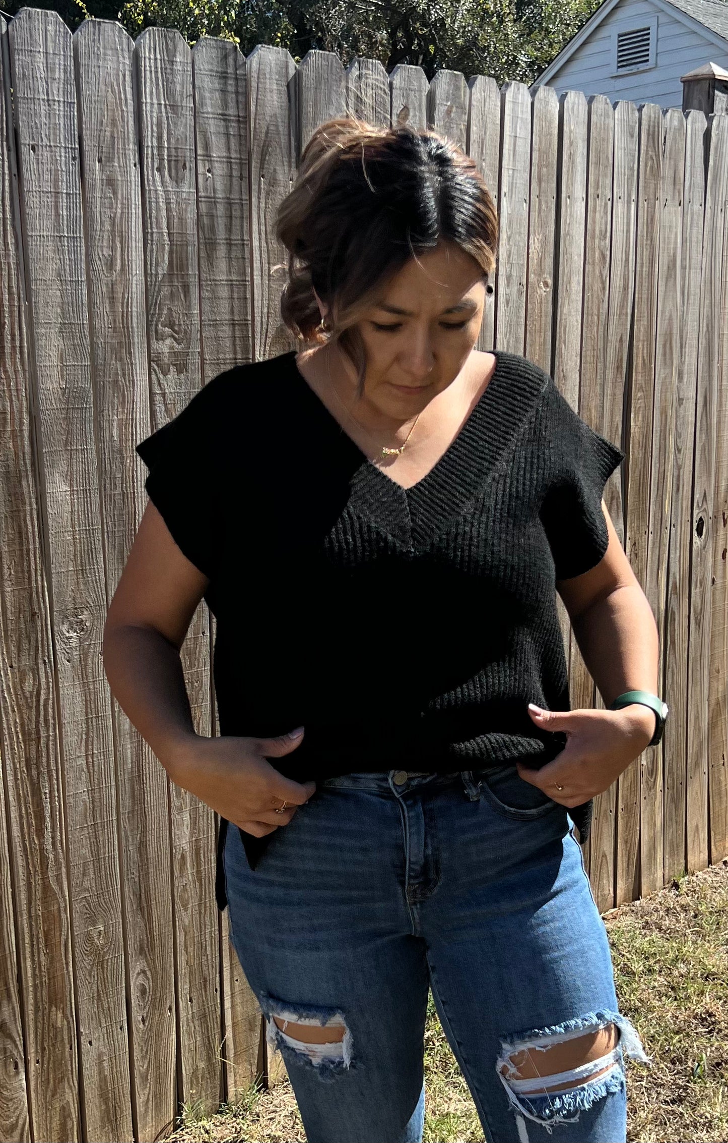 Fancy over size sweater vest - Black