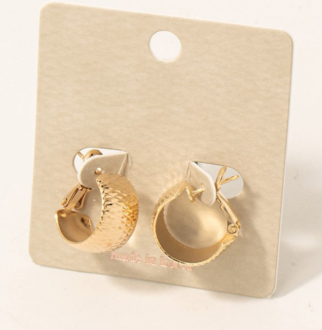 Pretty Small Wide Textured Hoop Earrings- Gold
