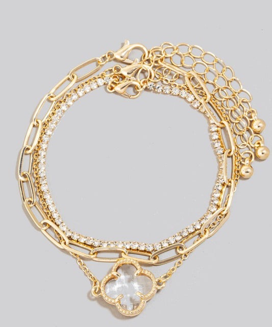 Glaced Clover Charm Layered Bracelet