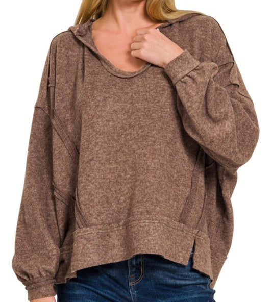 BEST LOVED BRUSHED SLEEVE HOODIE- BROWN